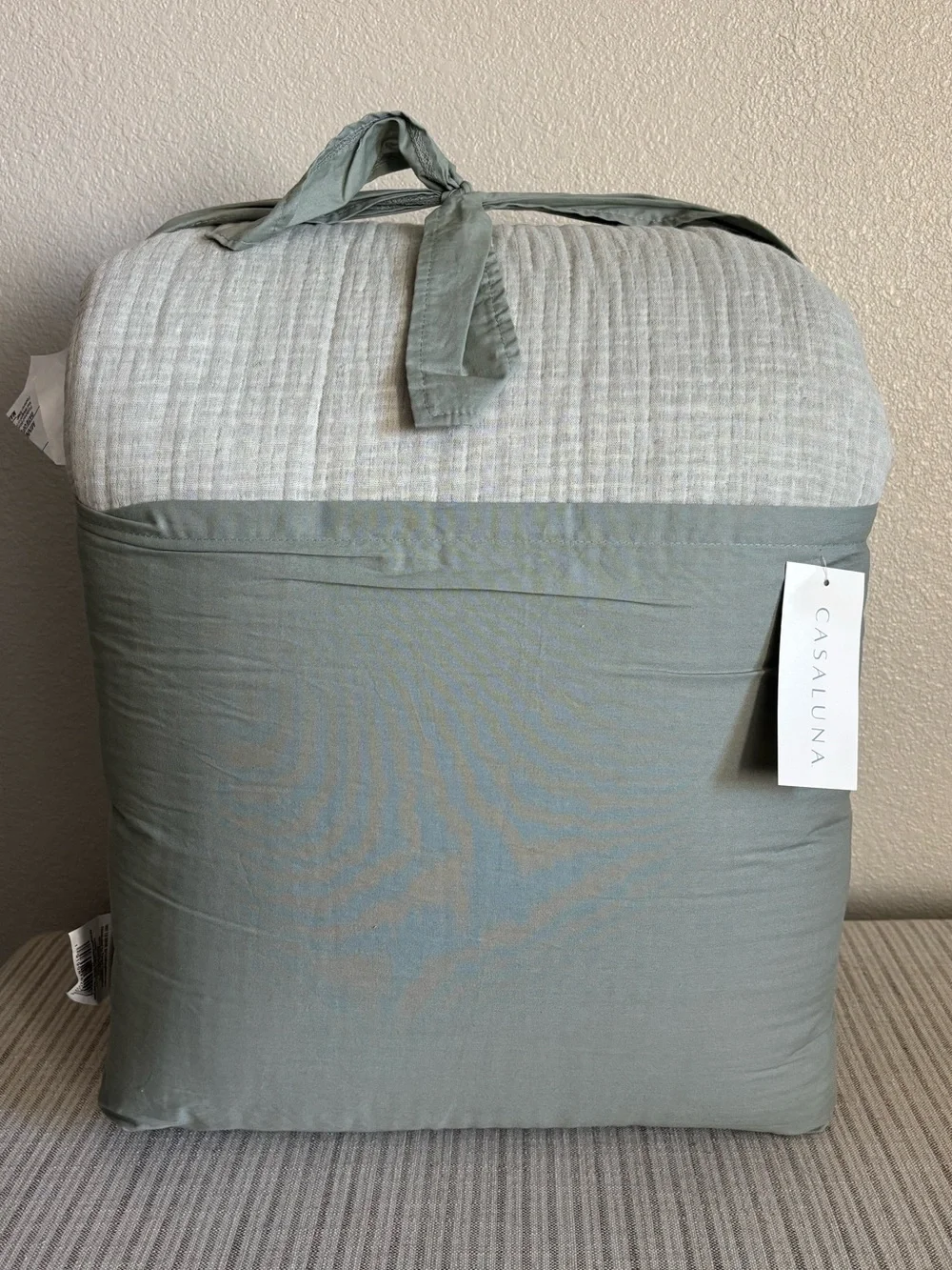 NWT Full/Queen Textured Chambray Cotton Comforter & Sham Set Sage Green Casaluna